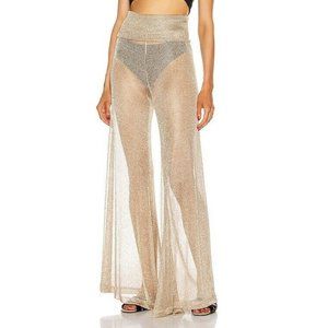 Redemption Net Draped Waist Pants Gold Metallic